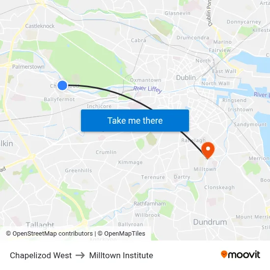 Chapelizod West to Milltown Institute map