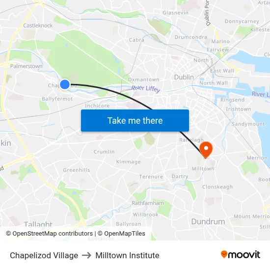 Chapelizod Village to Milltown Institute map