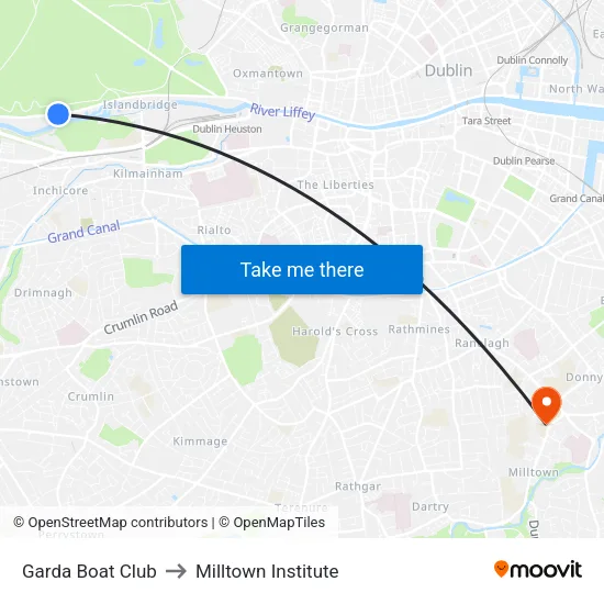 Garda Boat Club to Milltown Institute map