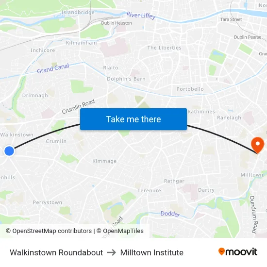 Walkinstown Roundabout to Milltown Institute map
