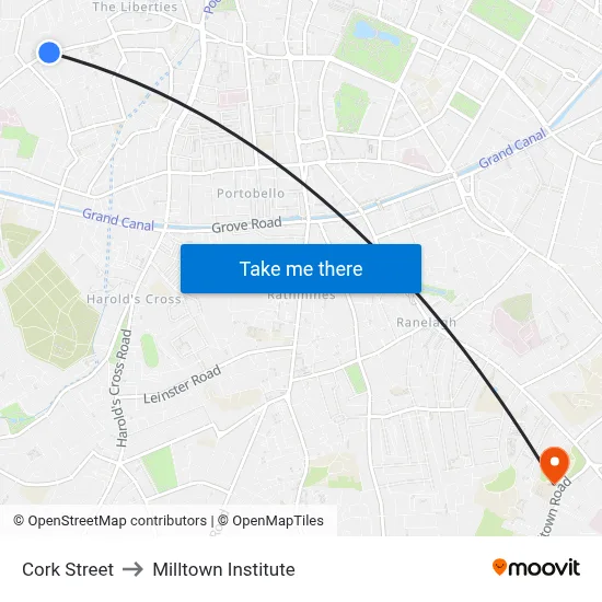 Cork Street to Milltown Institute map