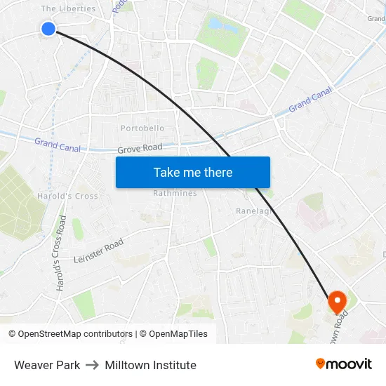 Weaver Park to Milltown Institute map