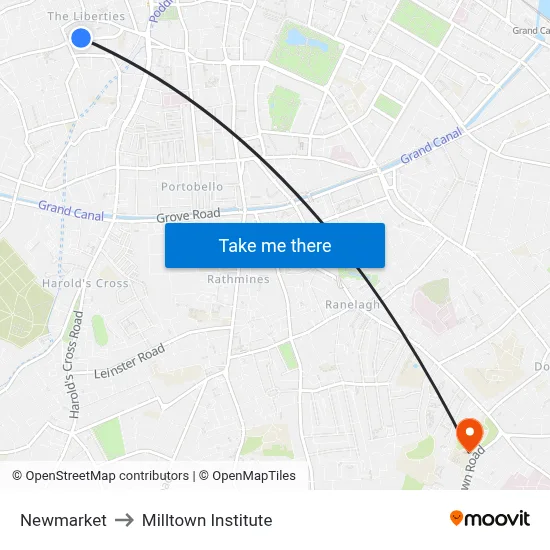 Newmarket to Milltown Institute map