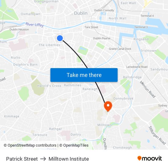 Patrick Street to Milltown Institute map