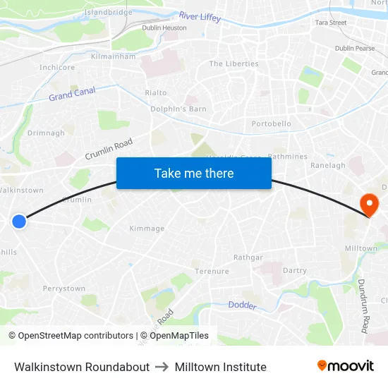 Walkinstown Roundabout to Milltown Institute map