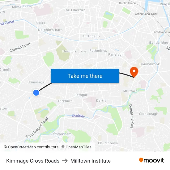Kimmage Cross Roads to Milltown Institute map