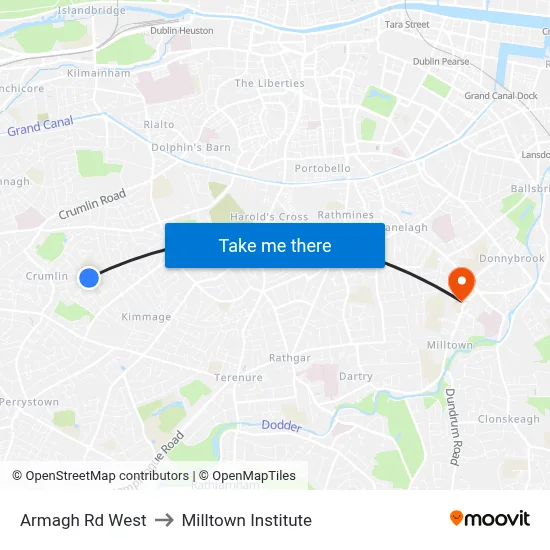 Armagh Rd West to Milltown Institute map