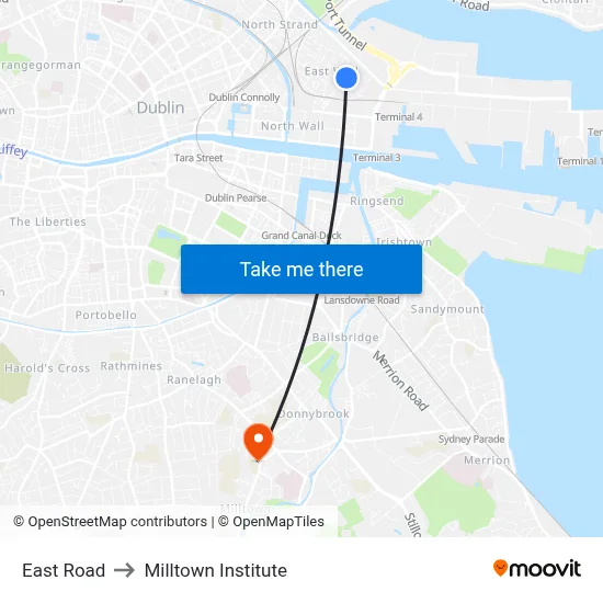 East Road to Milltown Institute map