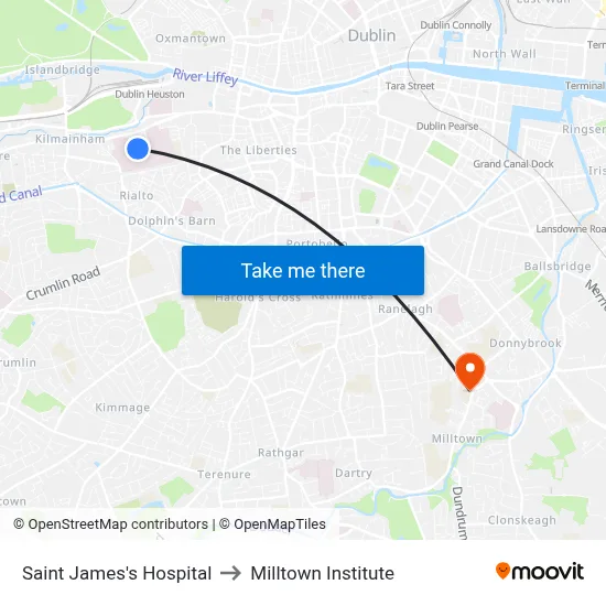 Saint James's Hospital to Milltown Institute map