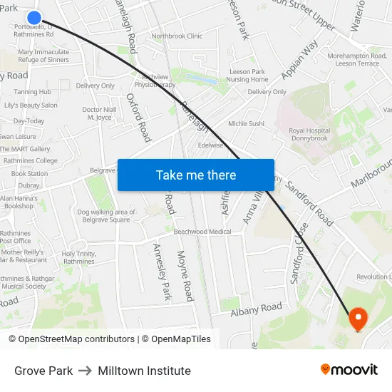 Grove Park to Milltown Institute map