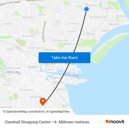Clarehall Shopping Centre to Milltown Institute map