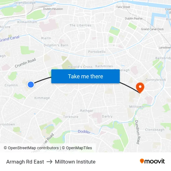 Armagh Rd East to Milltown Institute map