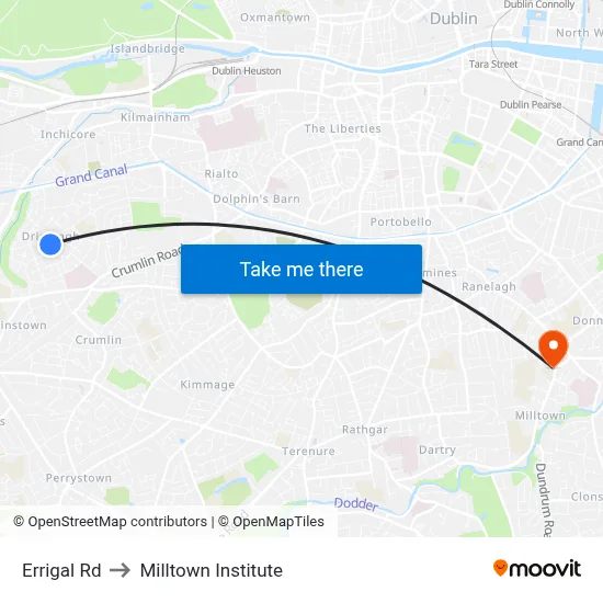 Errigal Rd to Milltown Institute map