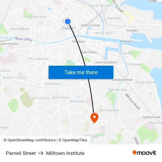 Parnell Street to Milltown Institute map