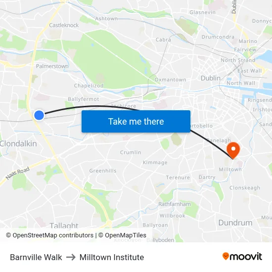 Barnville Walk to Milltown Institute map