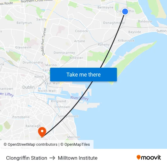Clongriffin Station to Milltown Institute map