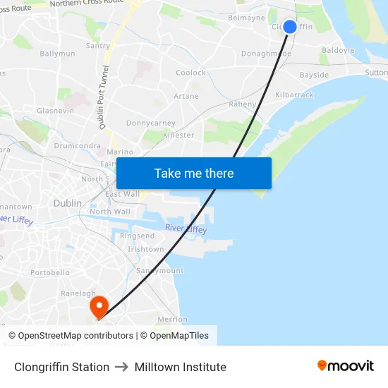 Clongriffin Station to Milltown Institute map