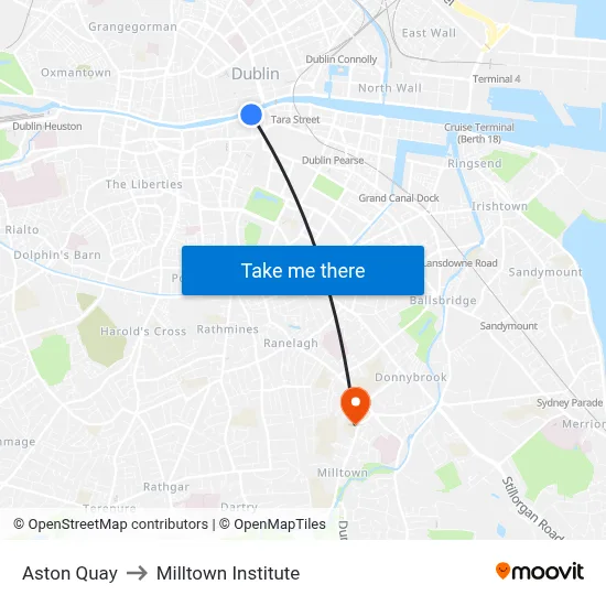 Aston Quay to Milltown Institute map