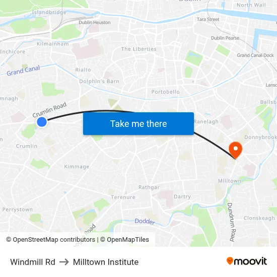 Windmill Rd to Milltown Institute map