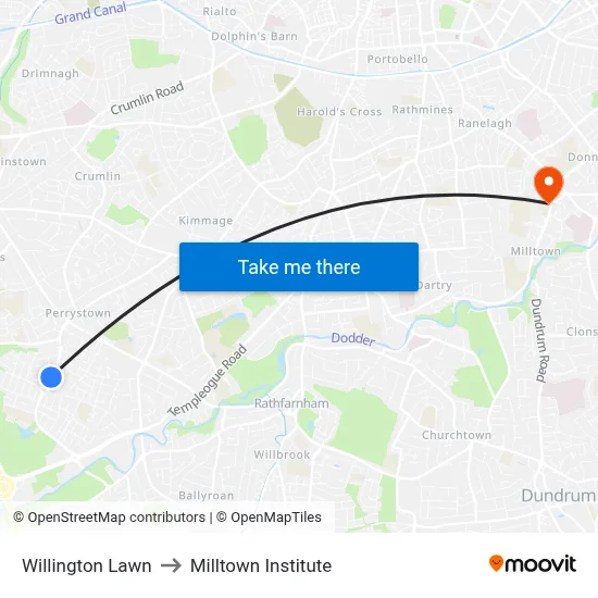 Willington Lawn to Milltown Institute map