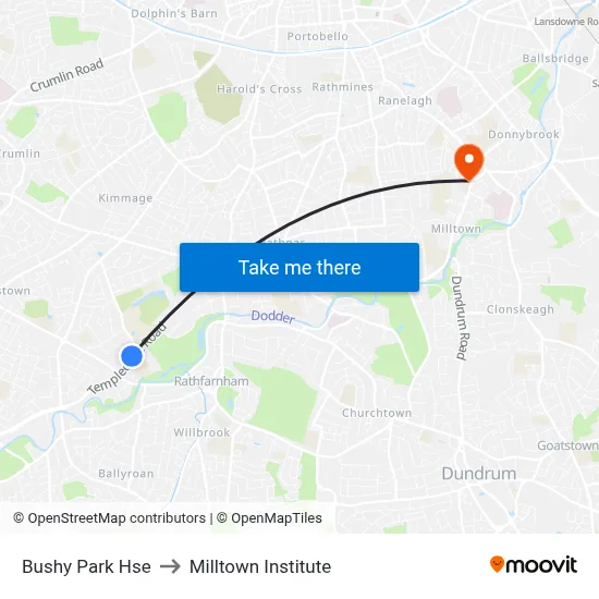 Bushy Park Hse to Milltown Institute map