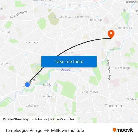 Templeogue Village to Milltown Institute map