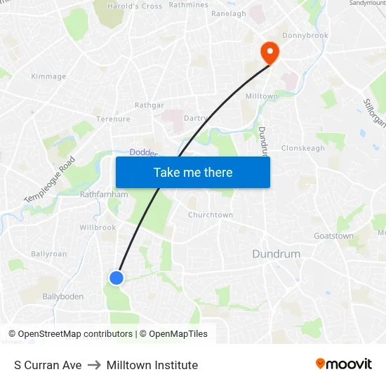 S Curran Ave to Milltown Institute map