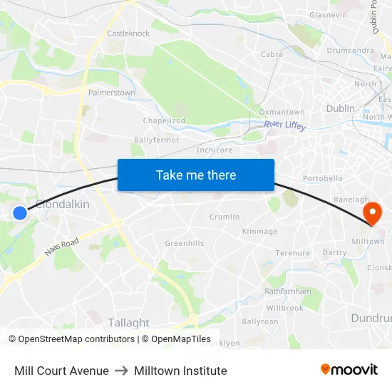 Mill Court Avenue to Milltown Institute map