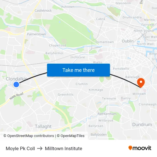 Moyle Pk Coll to Milltown Institute map