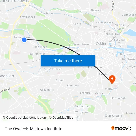 The Oval to Milltown Institute map