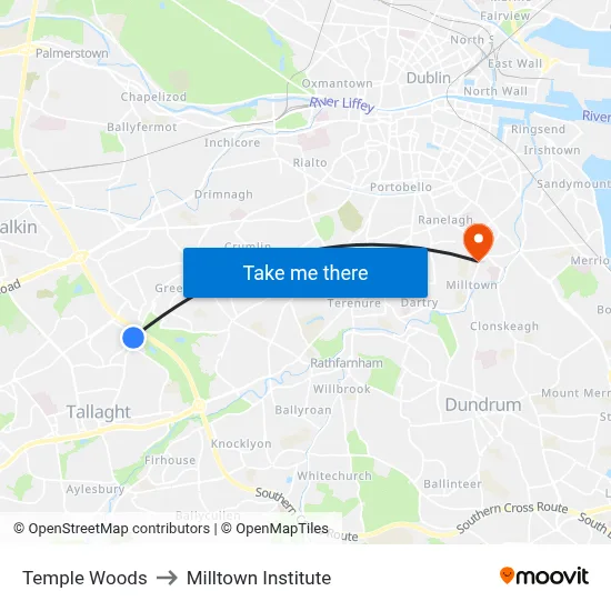 Temple Woods to Milltown Institute map