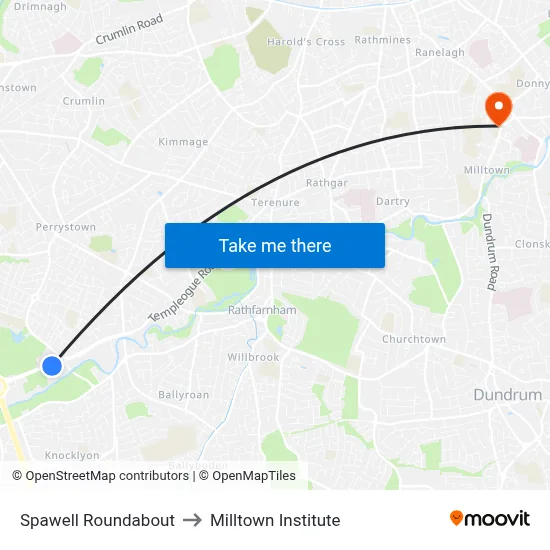 Spawell Roundabout to Milltown Institute map