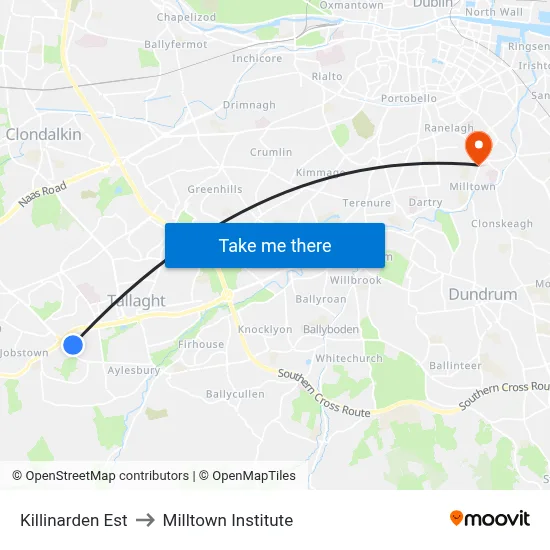 Killinarden Est to Milltown Institute map