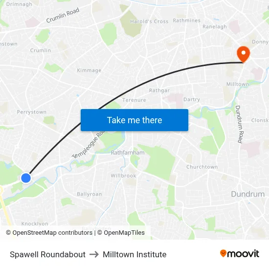 Spawell Roundabout to Milltown Institute map