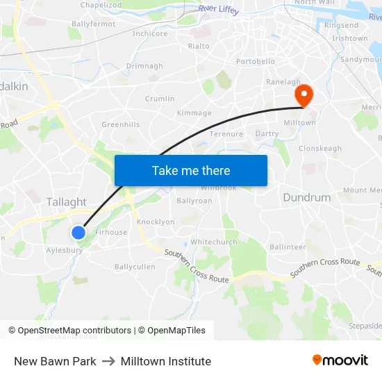 New Bawn Park to Milltown Institute map