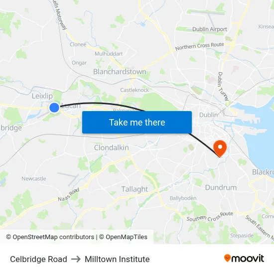 Celbridge Road to Milltown Institute map
