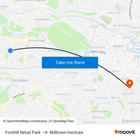Fonthill Retail Park to Milltown Institute map