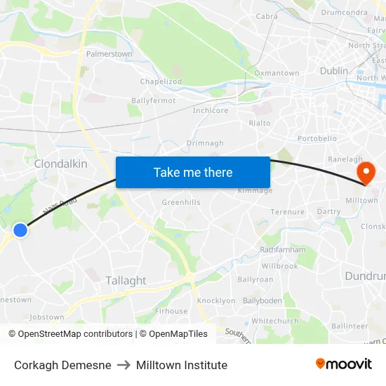 Corkagh Demesne to Milltown Institute map