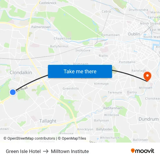 Green Isle Hotel to Milltown Institute map