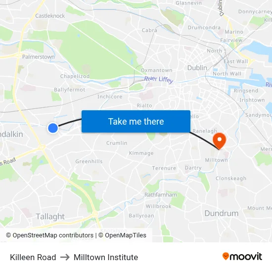 Killeen Road to Milltown Institute map