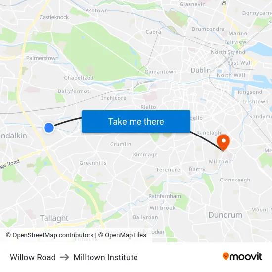 Willow Road to Milltown Institute map