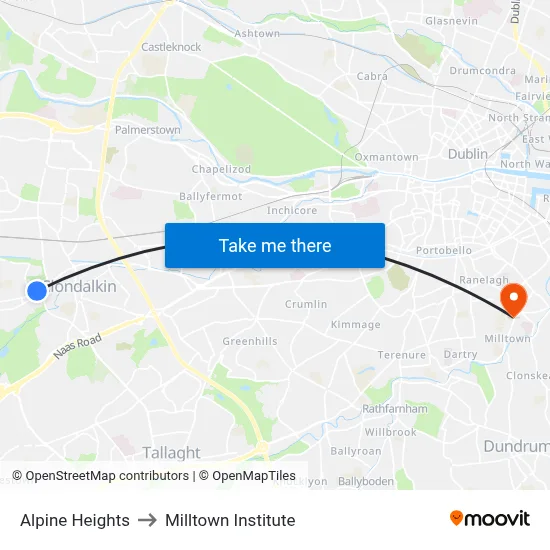 Alpine Heights to Milltown Institute map
