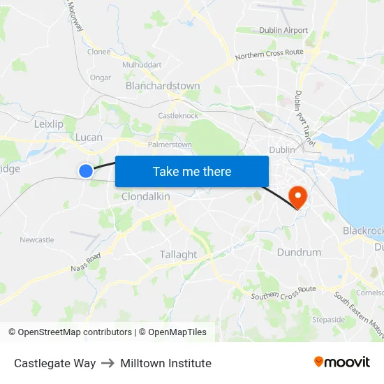 Castlegate Way to Milltown Institute map
