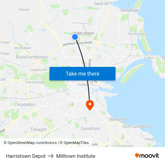 Harristown Depot to Milltown Institute map