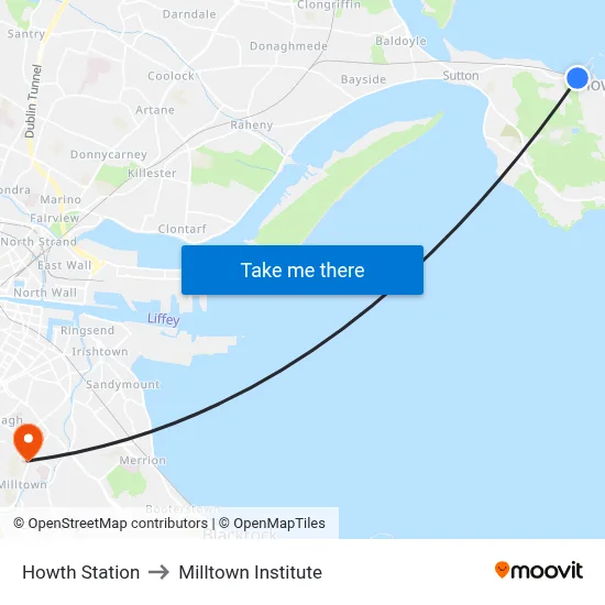 Howth Station to Milltown Institute map