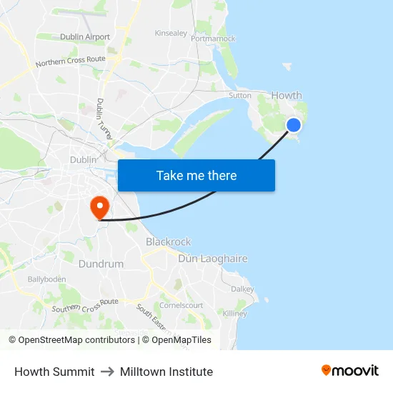 Howth Summit to Milltown Institute map