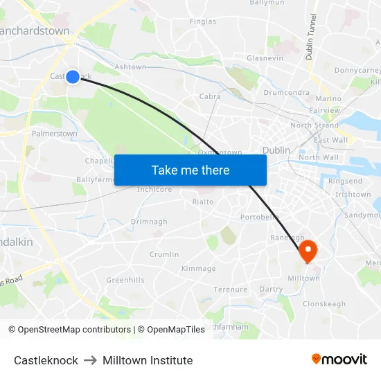 Castleknock to Milltown Institute map