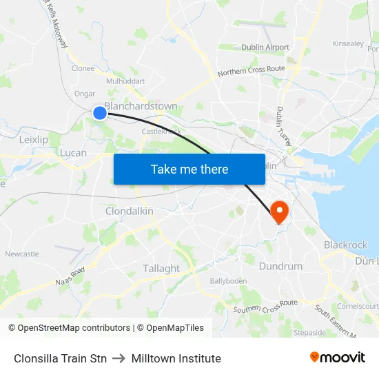 Clonsilla Train Stn to Milltown Institute map