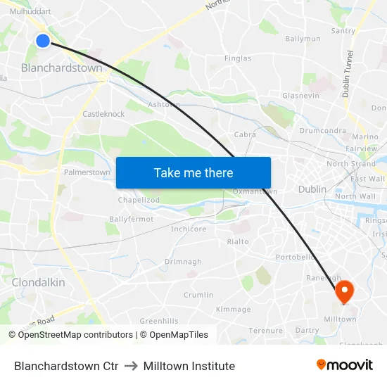 Blanchardstown Ctr to Milltown Institute map