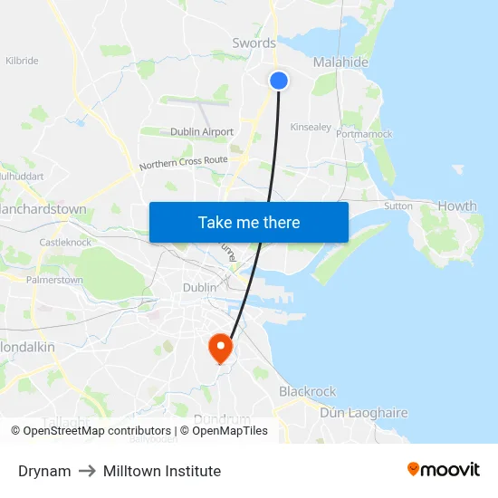 Drynam to Milltown Institute map